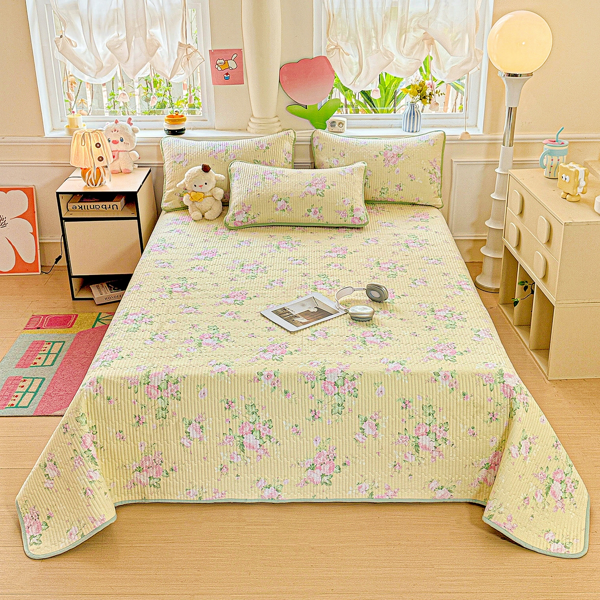 91家纺网 家纺一手货源 找家纺 恒尚居 2025新款双层纱床盖床盖单品单床盖云感夹棉床单床垫软床垫-四季款【系列二】 【花仙子】双层纱