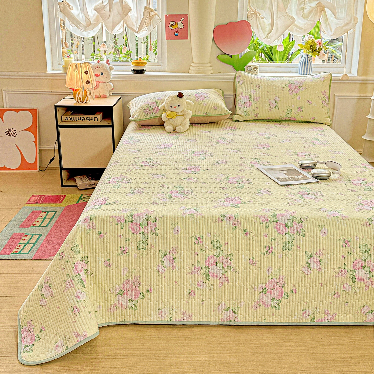 91家纺网 家纺一手货源 找家纺 恒尚居 2025新款双层纱床盖床盖单品单床盖云感夹棉床单床垫软床垫-四季款【系列二】 【花仙子】双层纱