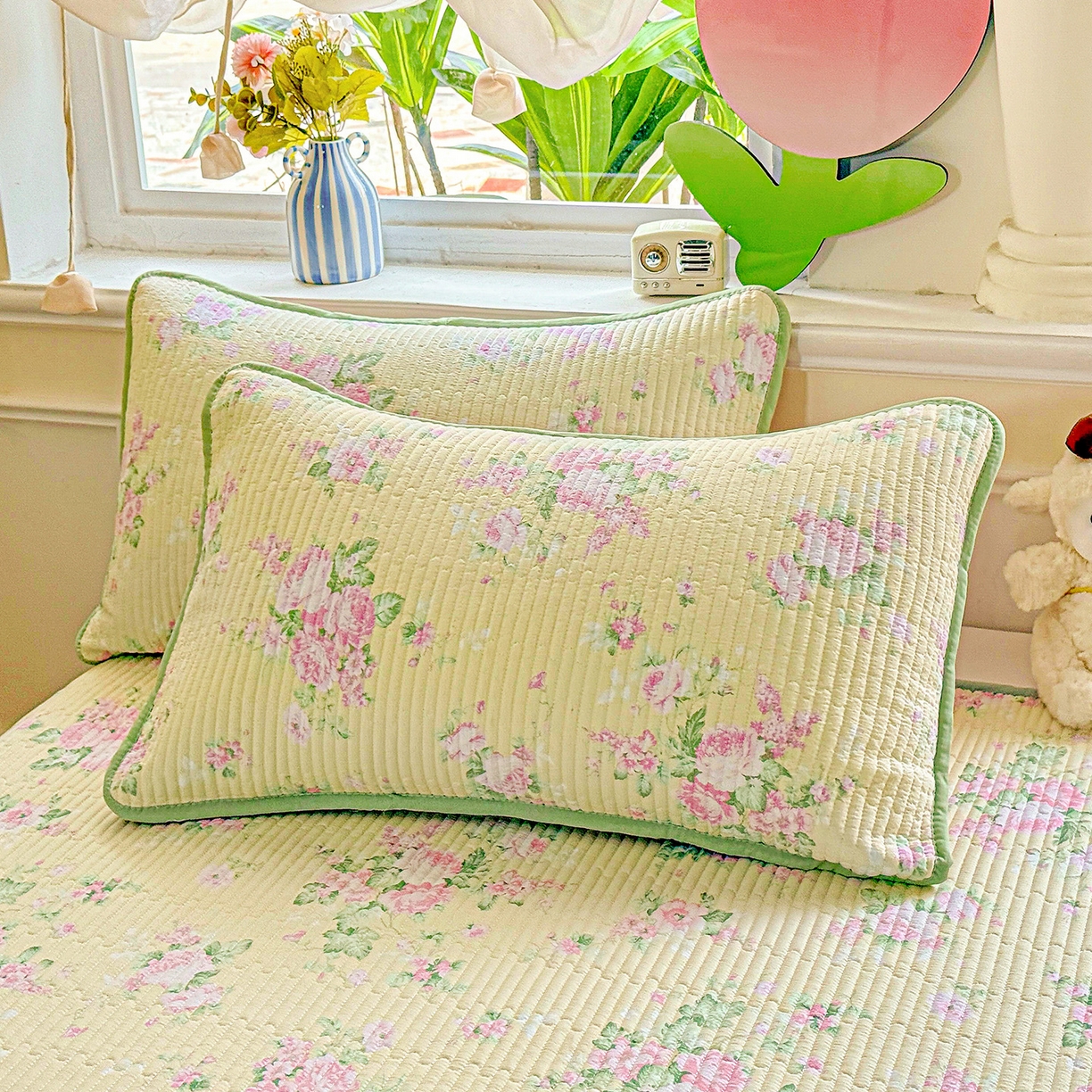 91家纺网 家纺一手货源 找家纺 恒尚居 2025新款双层纱床盖床盖单品单床盖云感夹棉床单床垫软床垫-四季款【系列二】 【花仙子】双层纱