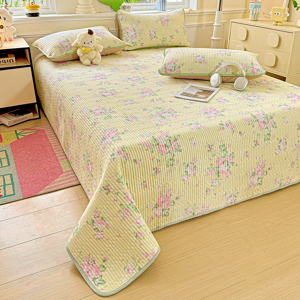 91家纺网 家纺一手货源 找家纺 恒尚居 2025新款双层纱床盖床盖单品单床盖云感夹棉床单床垫软床垫-四季款【系列二】 【花仙子】双层纱