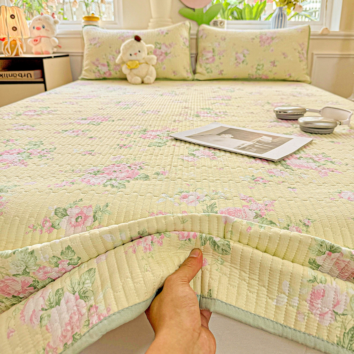 91家纺网 家纺一手货源 找家纺 恒尚居 2025新款双层纱床盖床盖单品单床盖云感夹棉床单床垫软床垫-四季款【系列二】 【花仙子】双层纱