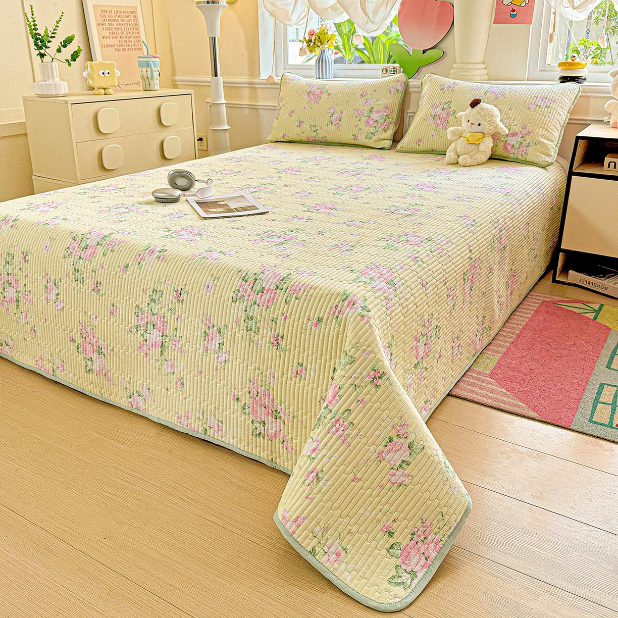 91家纺网 家纺一手货源 找家纺 恒尚居 2025新款双层纱床盖床盖单品单床盖云感夹棉床单床垫软床垫-四季款【系列二】 【花仙子】双层纱