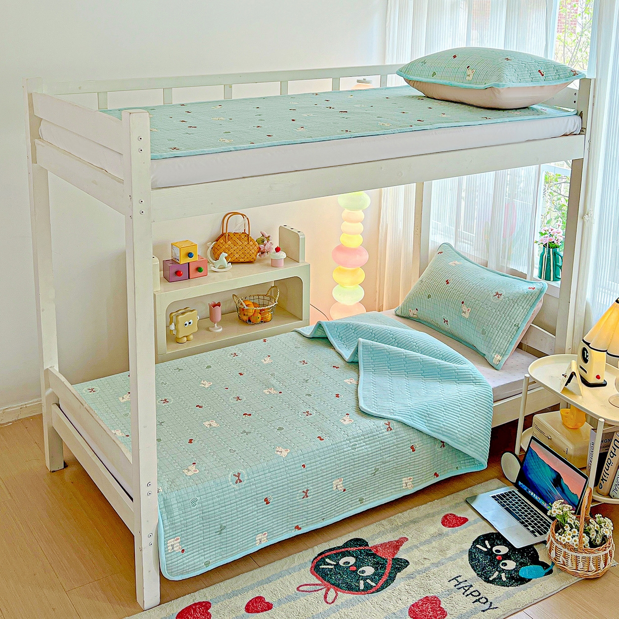 91家纺网 家纺一手货源 找家纺 恒尚居 2025新款学生床盖纯棉牛奶绒正反两用夹棉床单床垫-秋冬款-四季通用【系列一】 蓝象【A纯棉-B宝宝绒】