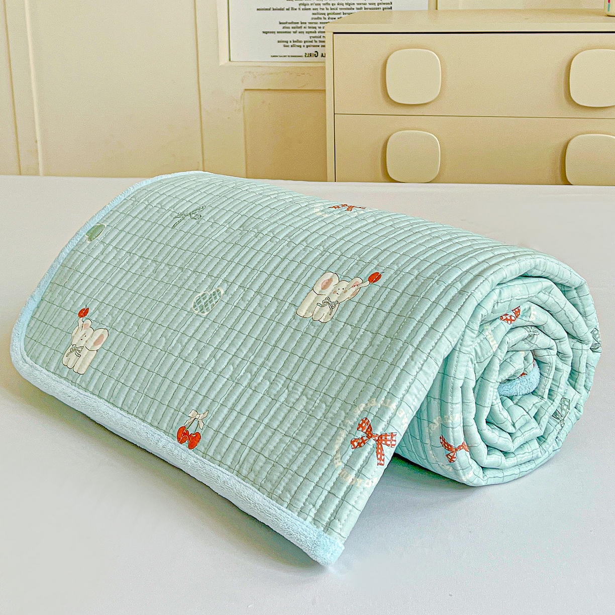 91家纺网 家纺一手货源 找家纺 恒尚居 2025新款学生床盖纯棉牛奶绒正反两用夹棉床单床垫-秋冬款-四季通用【系列一】 蓝象【A纯棉-B宝宝绒】