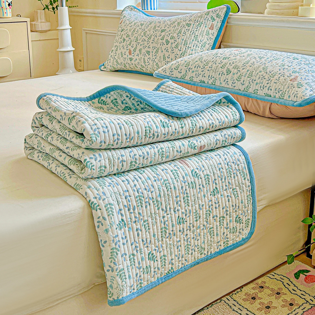 91家纺网 家纺一手货源 找家纺 恒尚居 2025新款学生床盖纯棉牛奶绒正反两用夹棉床单床垫-秋冬款-四季通用【系列一】 绿野仙踪【A纯棉-B宝宝绒】