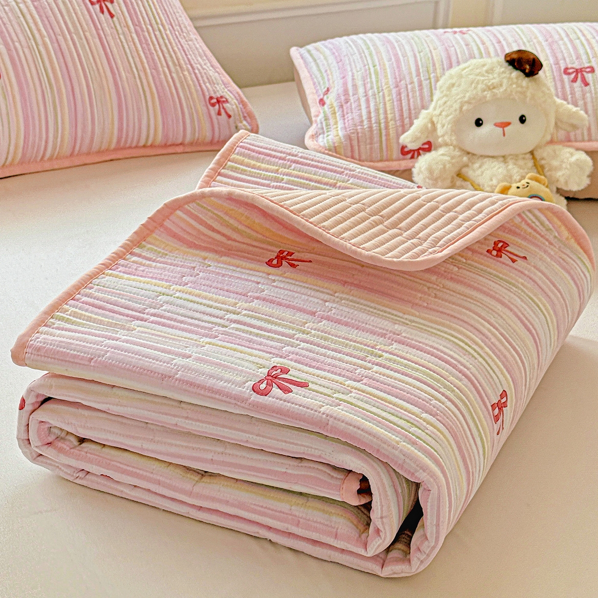 91家纺网 家纺一手货源 找家纺 恒尚居 2025新款双层纱床盖床盖单品单床盖云感夹棉床单床垫软床垫-四季款【系列二】 【完美日记】双层纱