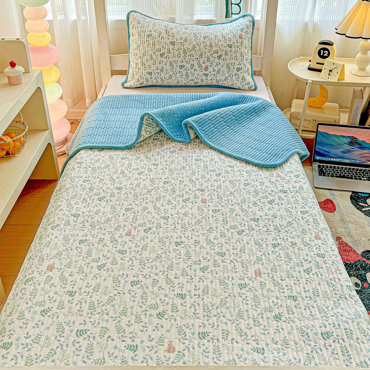 91家纺网 家纺一手货源 找家纺 恒尚居 2025新款学生床盖纯棉牛奶绒正反两用夹棉床单床垫-秋冬款-四季通用【系列一】 绿野仙踪【A纯棉-B宝宝绒】