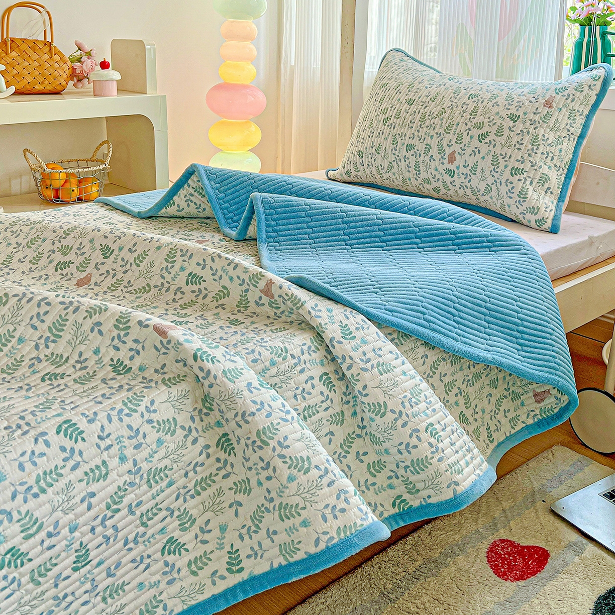 91家纺网 家纺一手货源 找家纺 恒尚居 2025新款学生床盖纯棉牛奶绒正反两用夹棉床单床垫-秋冬款-四季通用【系列一】 绿野仙踪【A纯棉-B宝宝绒】