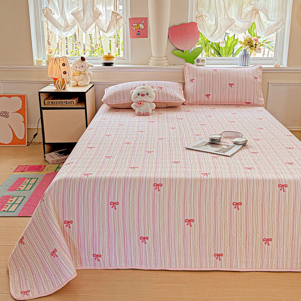 91家纺网 家纺一手货源 找家纺 恒尚居 2025新款双层纱床盖床盖单品单床盖云感夹棉床单床垫软床垫-四季款【系列二】 【完美日记】双层纱