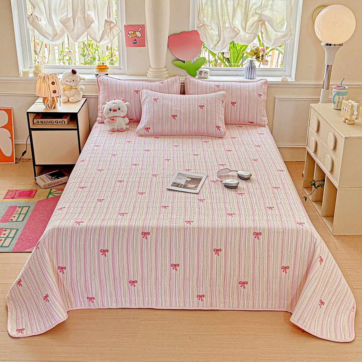 91家纺网 家纺一手货源 找家纺 恒尚居 2025新款双层纱床盖床盖单品单床盖云感夹棉床单床垫软床垫-四季款【系列二】 【完美日记】双层纱