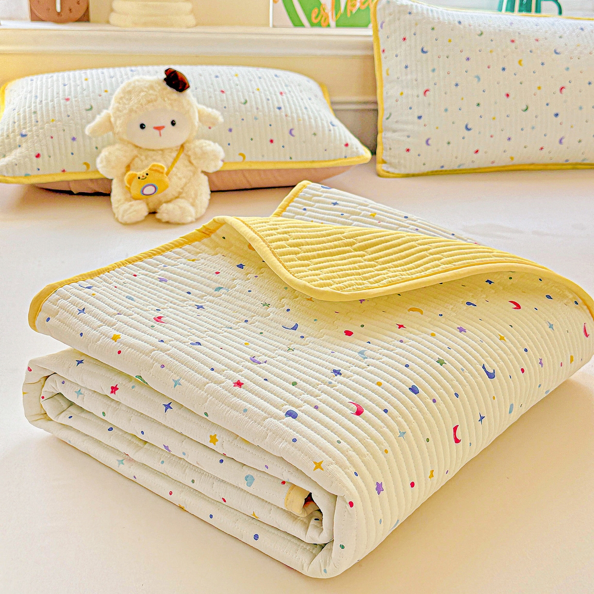 91家纺网 家纺一手货源 找家纺 恒尚居 2025新款双层纱床盖床盖单品单床盖云感夹棉床单床垫软床垫-四季款【系列二】 【星月】双层纱