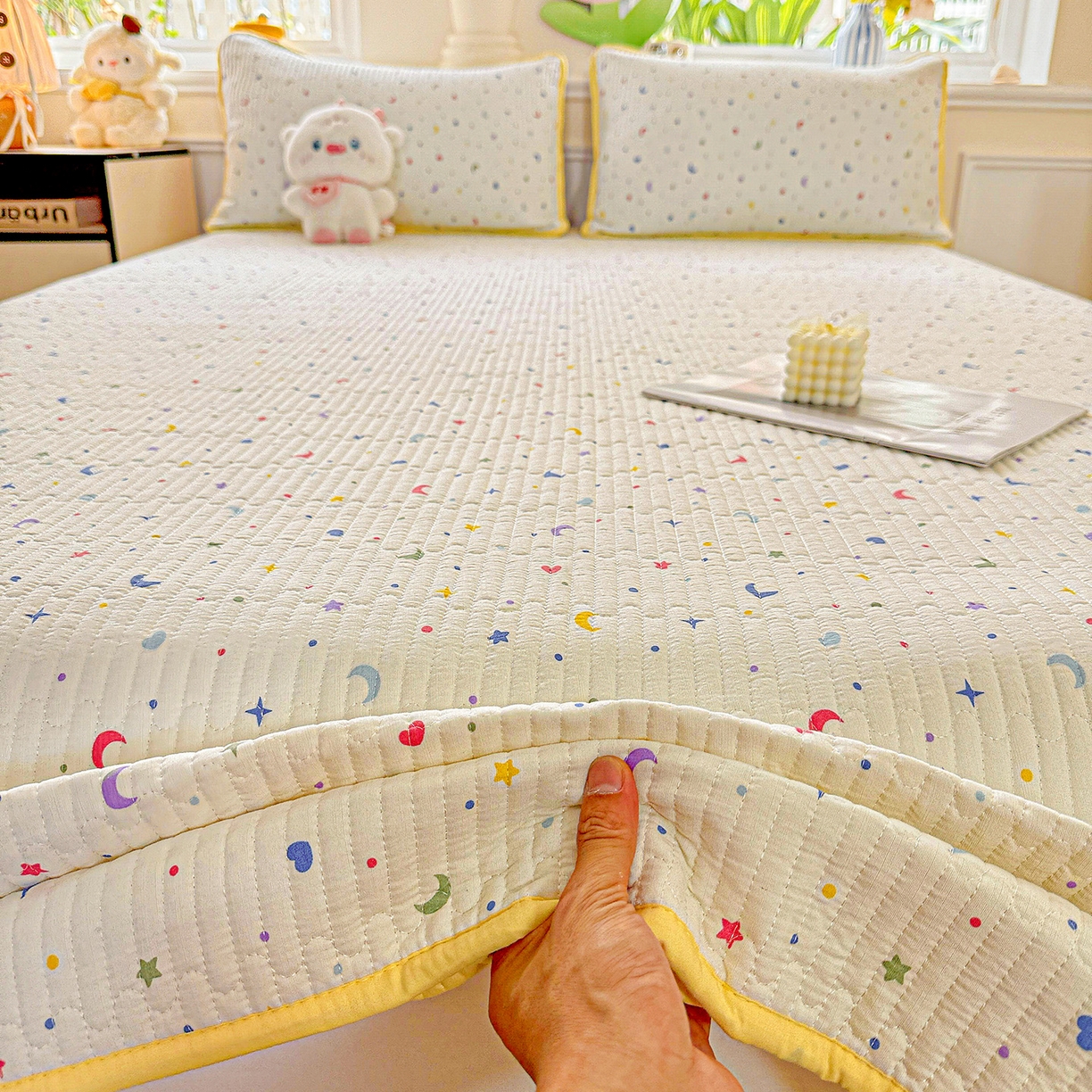 91家纺网 家纺一手货源 找家纺 恒尚居 2025新款双层纱床盖床盖单品单床盖云感夹棉床单床垫软床垫-四季款【系列二】 【星月】双层纱