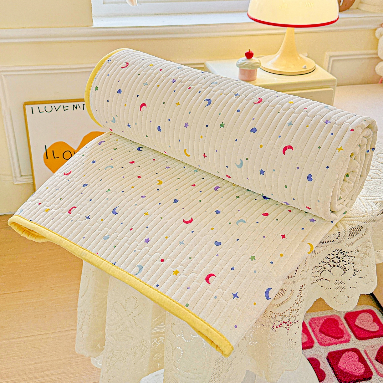 91家纺网 家纺一手货源 找家纺 恒尚居 2025新款双层纱床盖床盖单品单床盖云感夹棉床单床垫软床垫-四季款【系列二】 【星月】双层纱