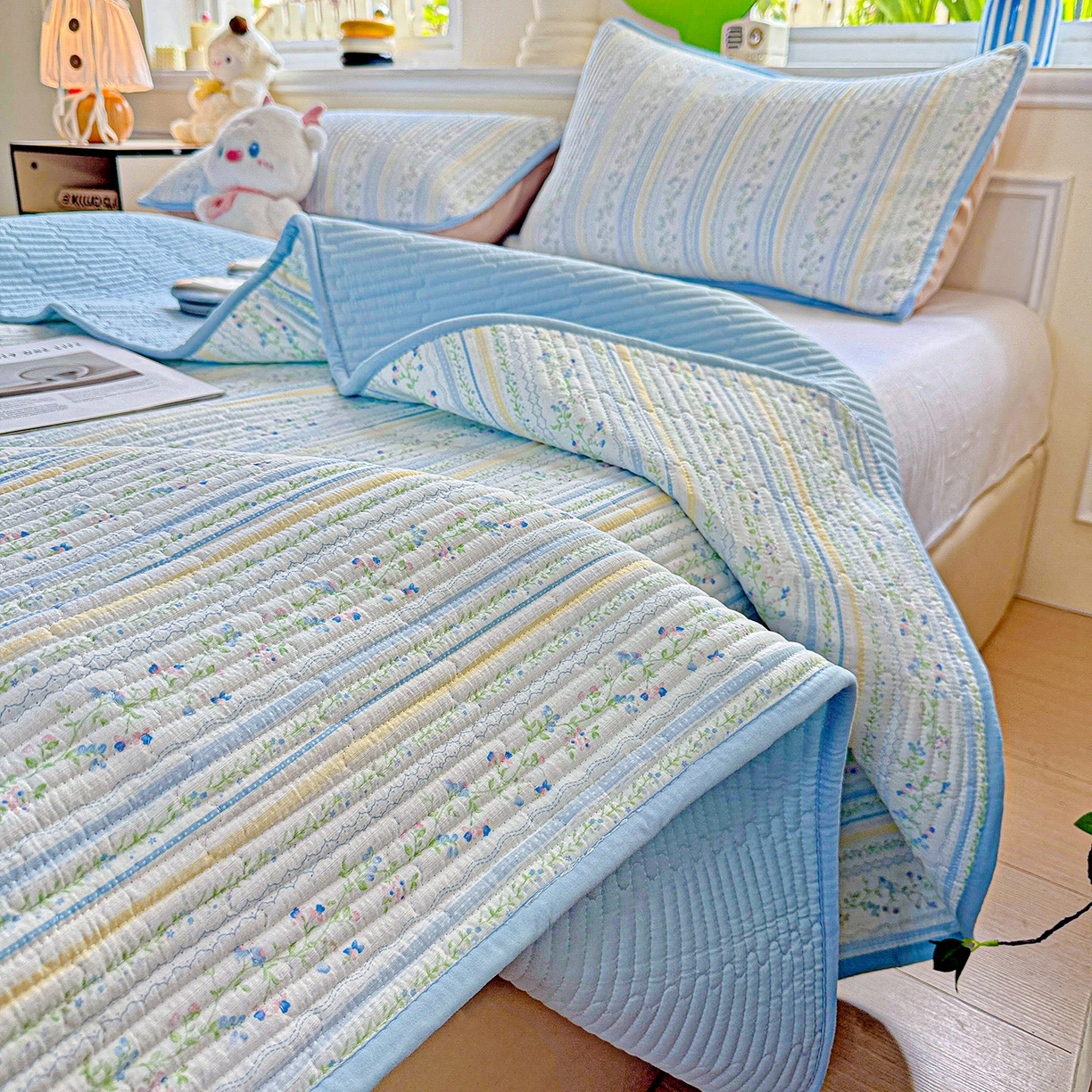 91家纺网 家纺一手货源 找家纺 恒尚居 2025新款双层纱床盖床盖单品单床盖云感夹棉床单床垫软床垫-四季款【系列二】 【阳光庄园】双层纱