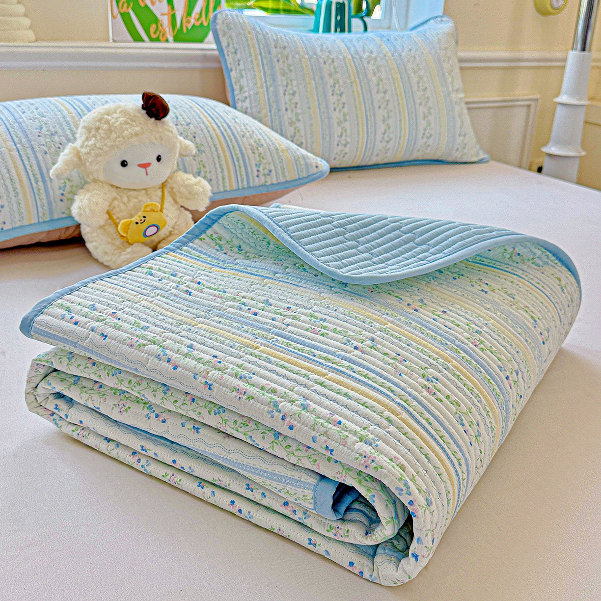 91家纺网 家纺一手货源 找家纺 恒尚居 2025新款双层纱床盖床盖单品单床盖云感夹棉床单床垫软床垫-四季款【系列二】 【阳光庄园】双层纱