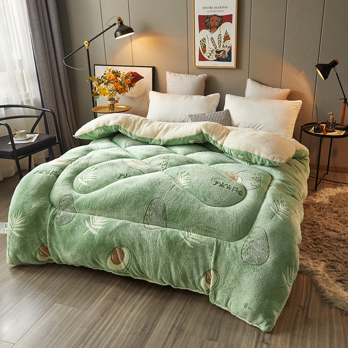 91家纺网 家纺一手货源 找家纺 梦初语 2025新款羊羔绒被子棉被双面绒冬被秋冬季保暖加厚雪花绒被芯直播 牛油果