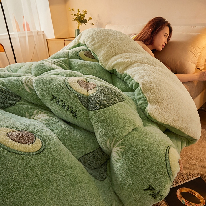 91家纺网 家纺一手货源 找家纺 梦初语 2025新款羊羔绒被子棉被双面绒冬被秋冬季保暖加厚雪花绒被芯直播 牛油果