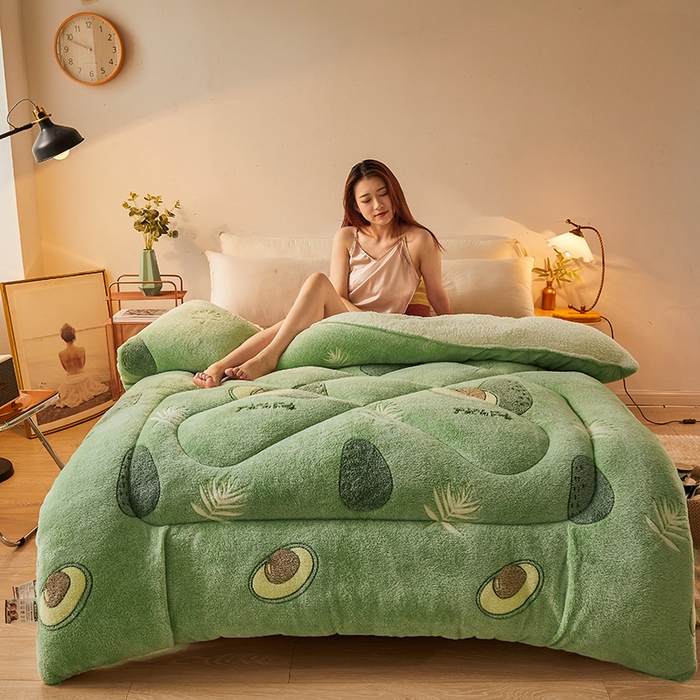 91家纺网 家纺一手货源 找家纺 梦初语 2025新款羊羔绒被子棉被双面绒冬被秋冬季保暖加厚雪花绒被芯直播 牛油果