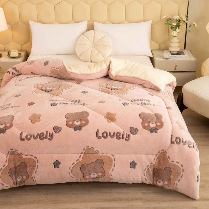 91家纺网 家纺一手货源 找家纺 梦初语 2025新款羊羔绒被子棉被双面绒冬被秋冬季保暖加厚雪花绒被芯直播 星星熊宝