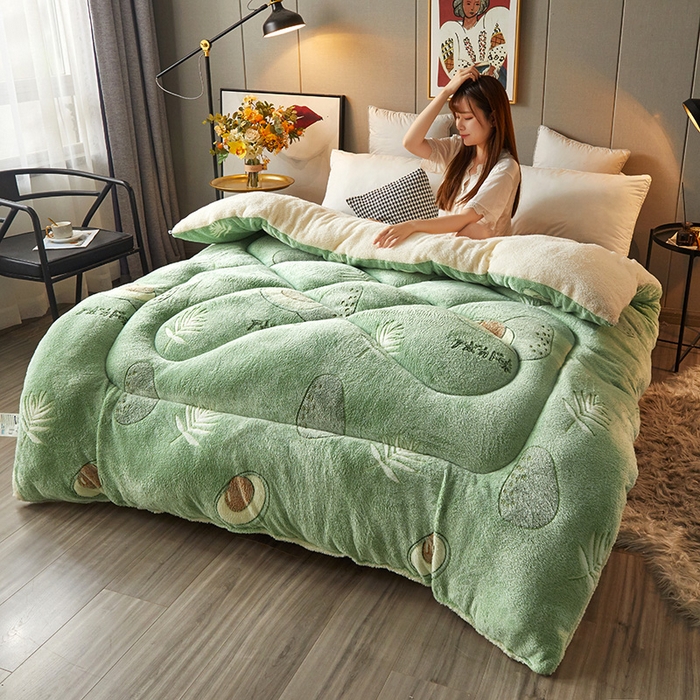 91家纺网 家纺一手货源 找家纺 梦初语 2025新款羊羔绒被子棉被双面绒冬被秋冬季保暖加厚雪花绒被芯直播 牛油果