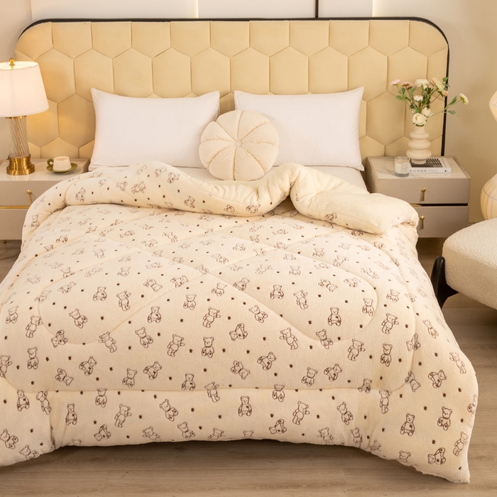 91家纺网 家纺一手货源 找家纺 梦初语 2025新款羊羔绒被子棉被双面绒冬被秋冬季保暖加厚雪花绒被芯直播 小熊宝贝