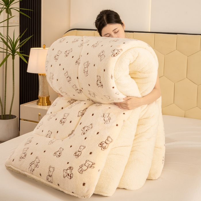 91家纺网 家纺一手货源 找家纺 梦初语 2025新款羊羔绒被子棉被双面绒冬被秋冬季保暖加厚雪花绒被芯直播 小熊宝贝