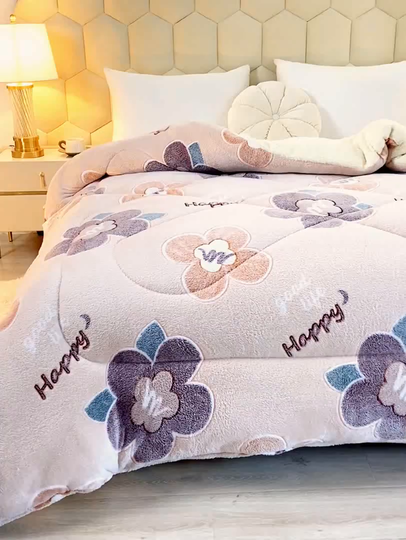 91家纺网 家纺一手货源 找家纺 梦初语 2025新款羊羔绒被子棉被双面绒冬被秋冬季保暖加厚雪花绒被芯直播 幸福花开