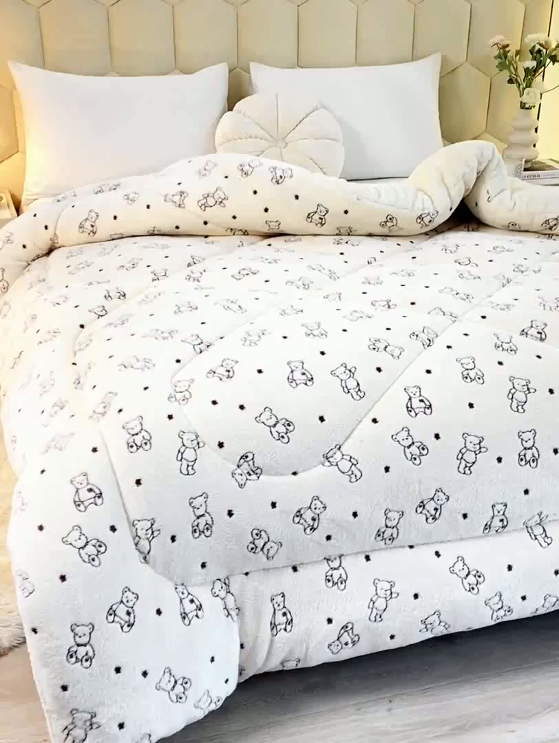 91家纺网 家纺一手货源 找家纺 梦初语 2025新款羊羔绒被子棉被双面绒冬被秋冬季保暖加厚雪花绒被芯直播 小熊宝贝