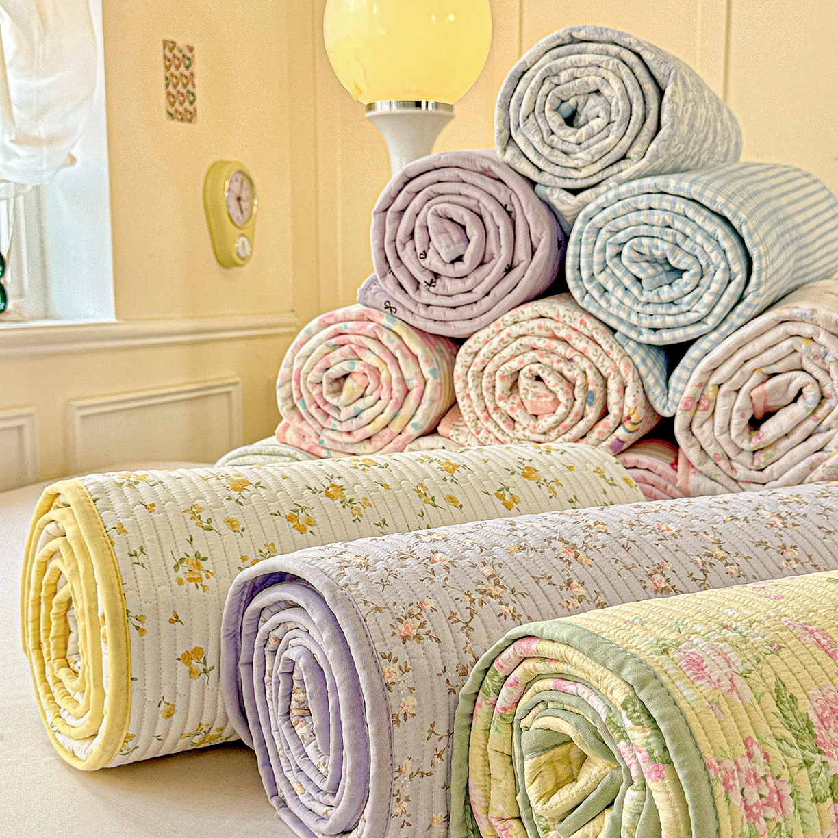 91家纺网 家纺一手货源 找家纺 恒尚居 2025新款双层纱床盖床盖单品单床盖云感夹棉床单床垫软床垫-四季款【系列二】 组合图仅供展示不可下单