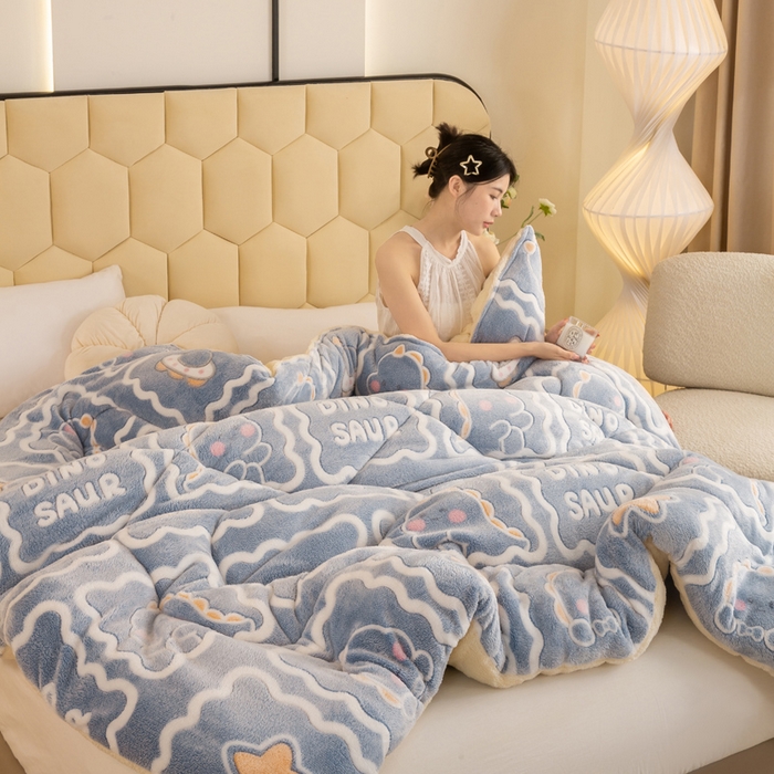 91家纺网 家纺一手货源 找家纺 梦初语 2025新款羊羔绒被子棉被双面绒冬被秋冬季保暖加厚雪花绒被芯直播 恐龙王国