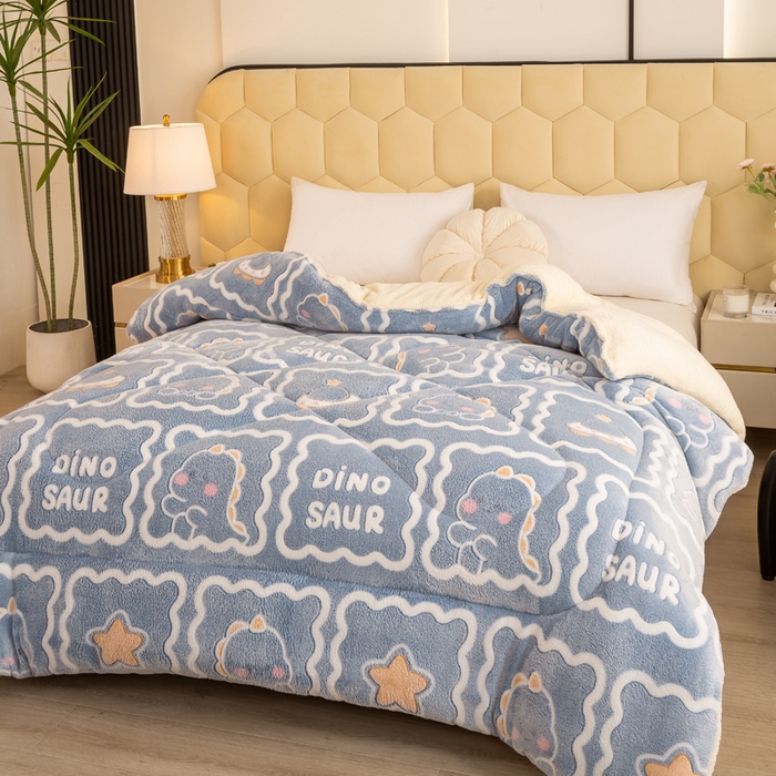 91家纺网 家纺一手货源 找家纺 梦初语 2025新款羊羔绒被子棉被双面绒冬被秋冬季保暖加厚雪花绒被芯直播 恐龙王国