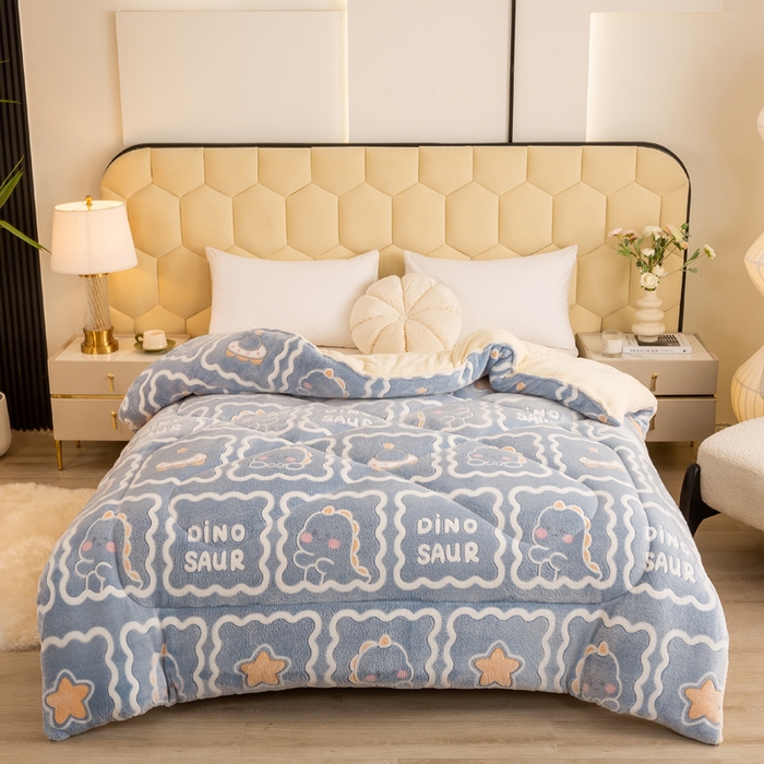 91家纺网 家纺一手货源 找家纺 梦初语 2025新款羊羔绒被子棉被双面绒冬被秋冬季保暖加厚雪花绒被芯直播 恐龙王国