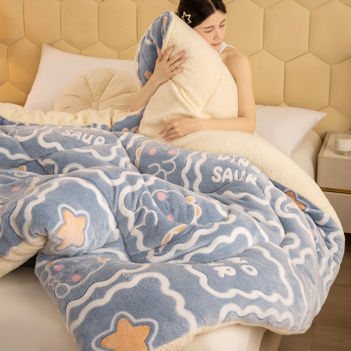 91家纺网 家纺一手货源 找家纺 梦初语 2025新款羊羔绒被子棉被双面绒冬被秋冬季保暖加厚雪花绒被芯直播 恐龙王国