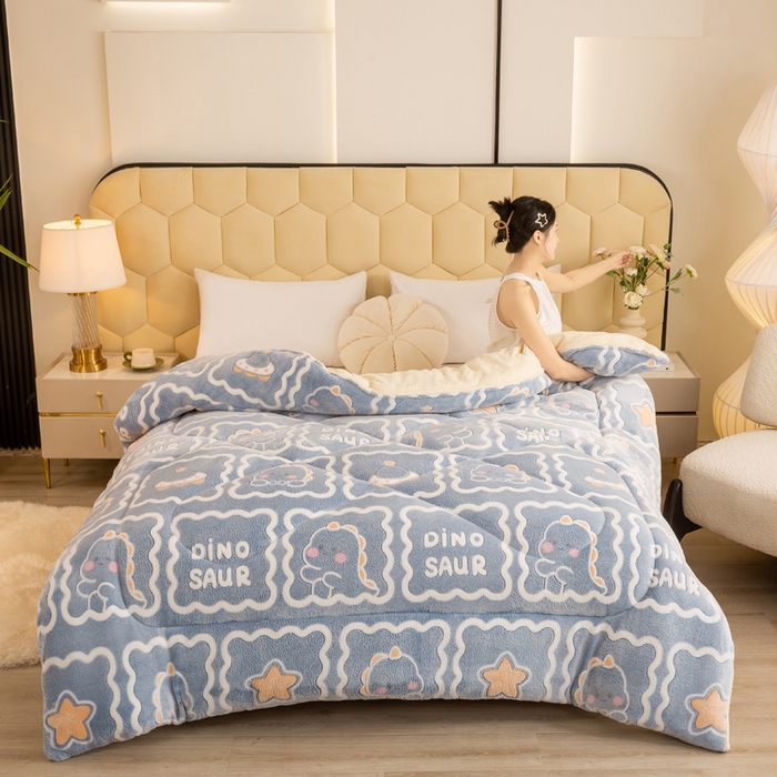 91家纺网 家纺一手货源 找家纺 梦初语 2025新款羊羔绒被子棉被双面绒冬被秋冬季保暖加厚雪花绒被芯直播 恐龙王国