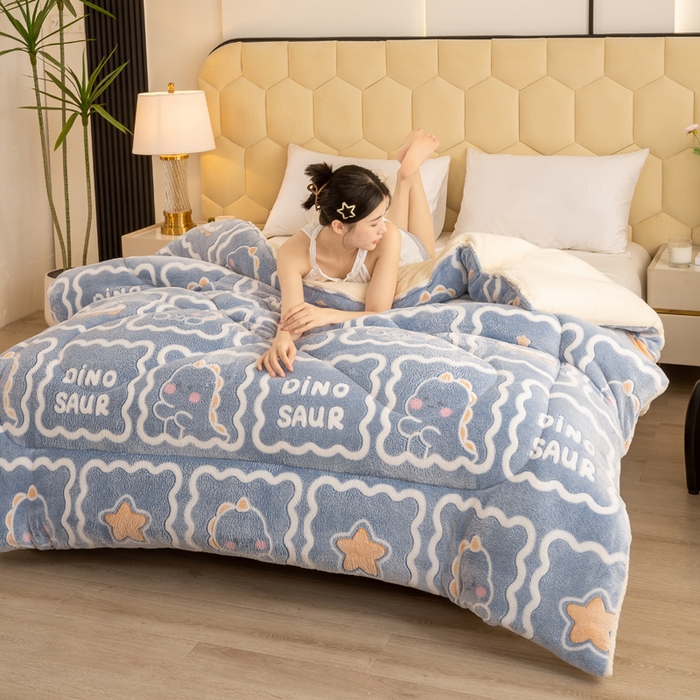 91家纺网 家纺一手货源 找家纺 梦初语 2025新款羊羔绒被子棉被双面绒冬被秋冬季保暖加厚雪花绒被芯直播 恐龙王国