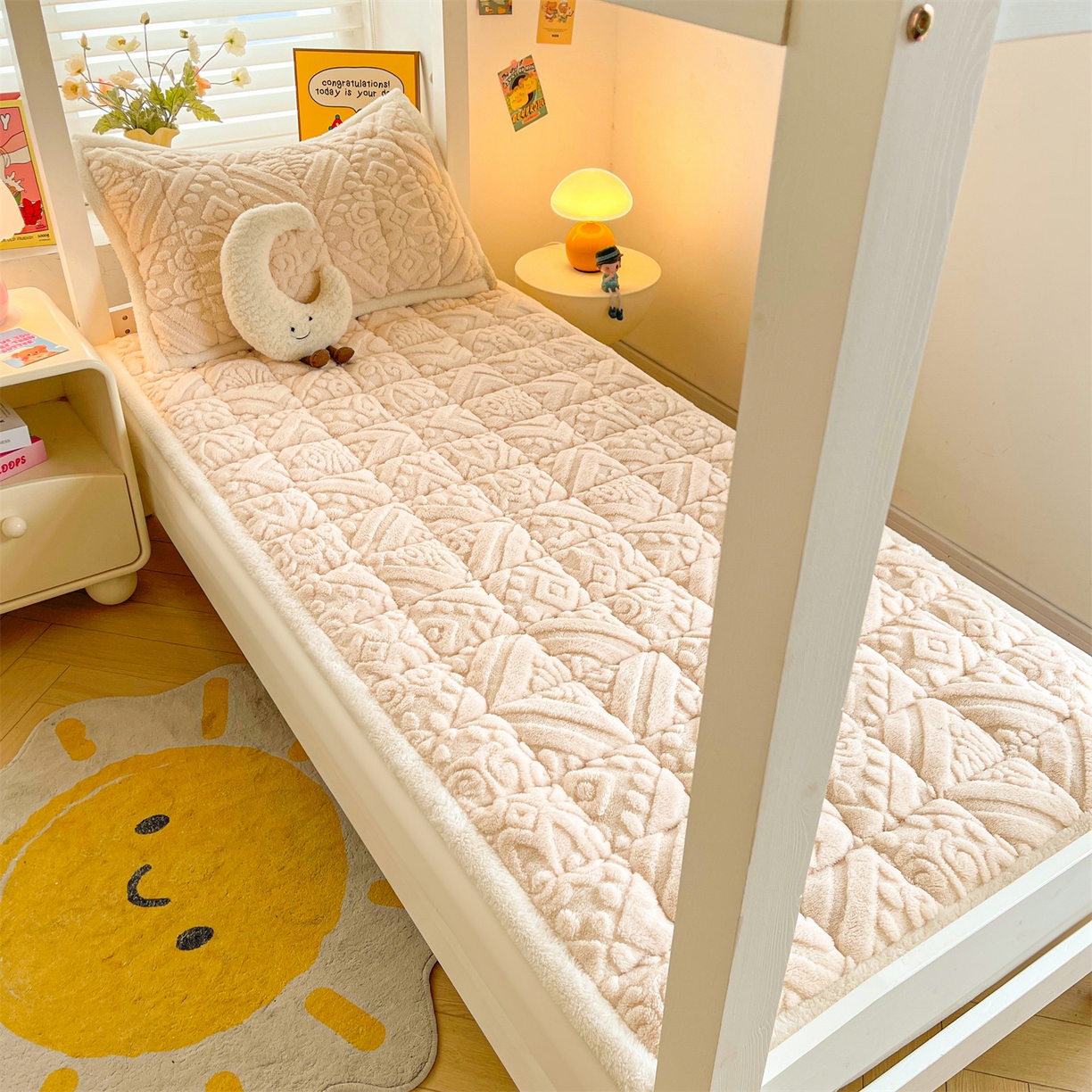 91家纺网 家纺一手货源 找家纺 雯豆家纺 2025新款加厚塔芙绒床垫床褥床护垫学生宿舍床大学生单人褥子 塔芙绒床褥-英伦奶咖