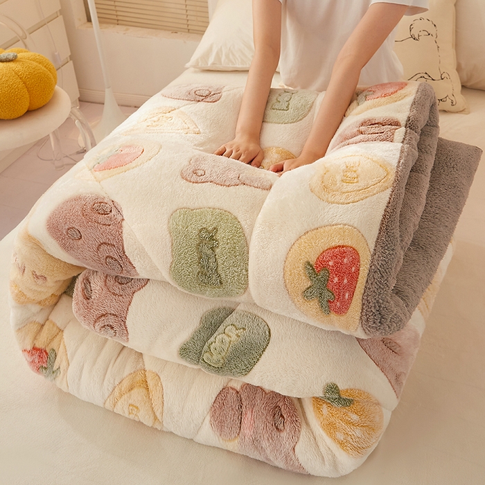 91家纺网 家纺一手货源 找家纺 梦初语 2025新款羊羔绒被子棉被双面绒冬被秋冬季保暖加厚雪花绒被芯直播 姜饼白熊