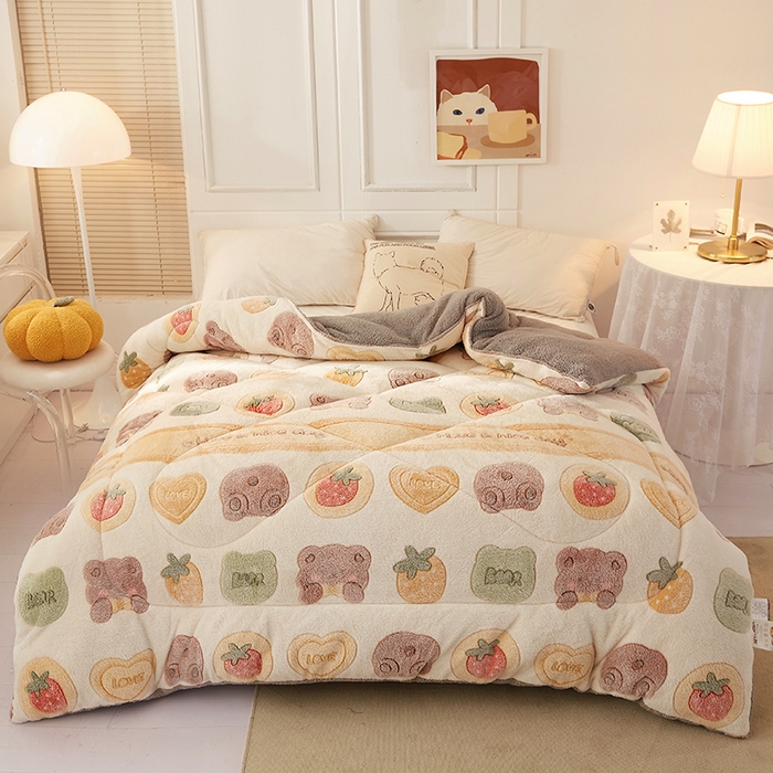 91家纺网 家纺一手货源 找家纺 梦初语 2025新款羊羔绒被子棉被双面绒冬被秋冬季保暖加厚雪花绒被芯直播 姜饼白熊