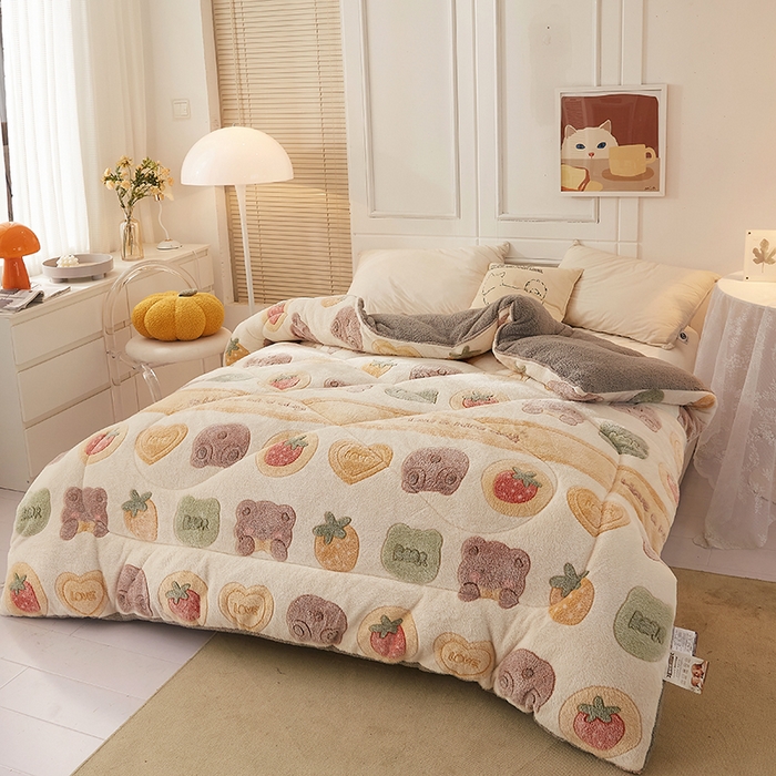 91家纺网 家纺一手货源 找家纺 梦初语 2025新款羊羔绒被子棉被双面绒冬被秋冬季保暖加厚雪花绒被芯直播 姜饼白熊