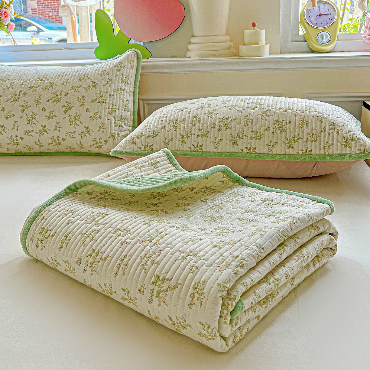 91家纺网 家纺一手货源 找家纺 恒尚居 2025新款学生床盖纯棉牛奶绒正反两用夹棉床单床垫-秋冬款-四季通用【系列一】 香草园【A纯棉-B宝宝绒】