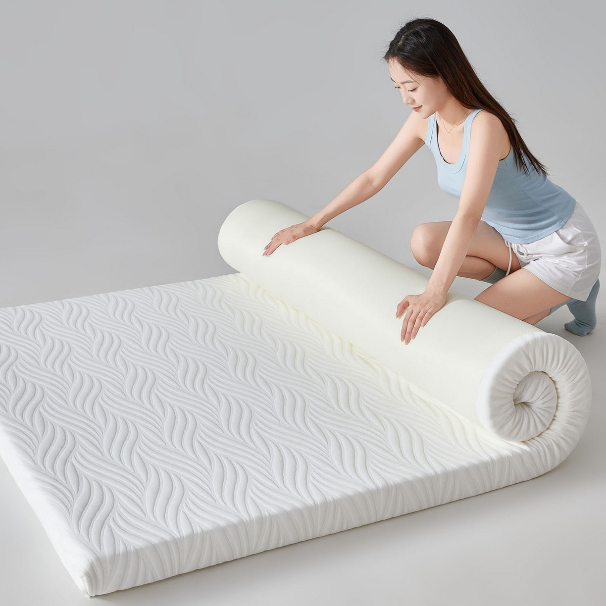 91家纺网 家纺一手货源 找家纺 暖季家纺 2025新款零压深睡眠成人记忆棉针织棉提花床垫 清韵