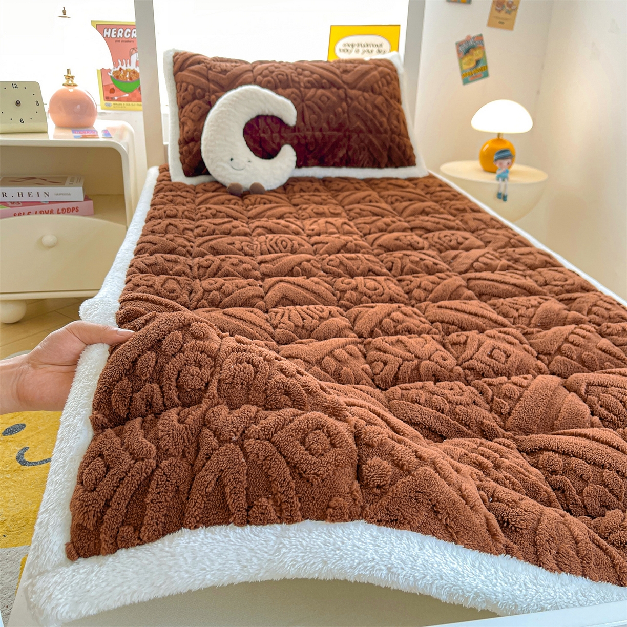 雯豆家纺 2025新款加厚塔芙绒床垫床褥床护垫学生宿舍床大学生单人褥子 塔芙绒床褥-英伦焦糖