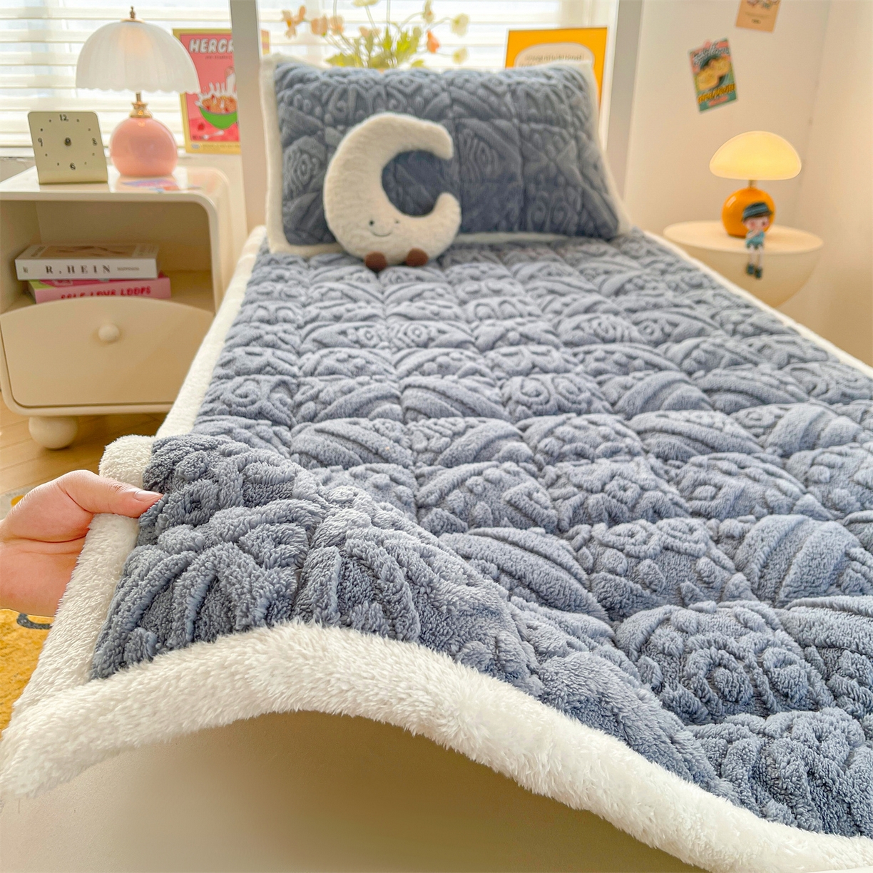 雯豆家纺 2025新款加厚塔芙绒床垫床褥床护垫学生宿舍床大学生单人褥子 塔芙绒床褥-英伦蓝灰