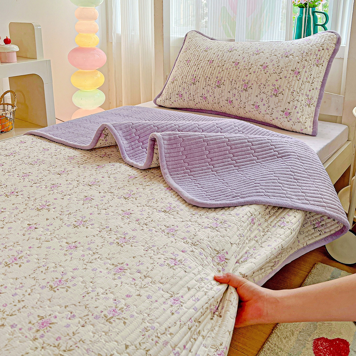 恒尚居 2025新款学生床盖纯棉牛奶绒正反两用夹棉床单床垫-秋冬款-四季通用【系列一】 熏衣紫【A纯棉-B宝宝绒】