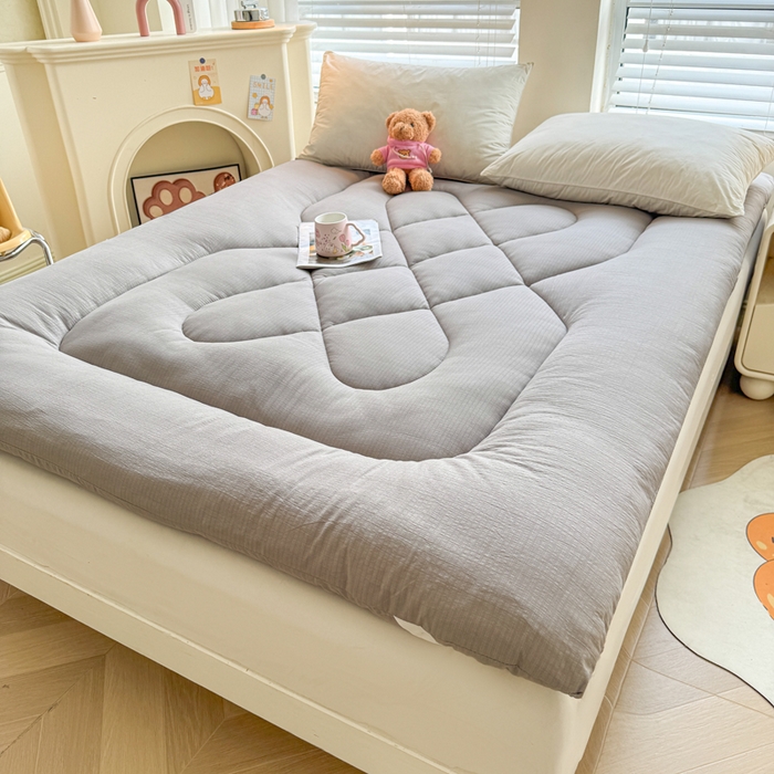 91家纺网 家纺一手货源 找家纺 贝扬思家纺 2025新款云感双层纱软床垫床褥 冰山灰