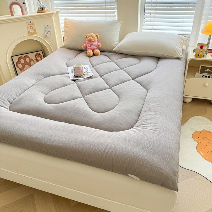 91家纺网 家纺一手货源 找家纺 贝扬思家纺 2025新款云感双层纱软床垫床褥 冰山灰