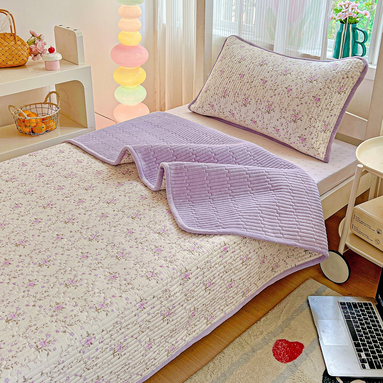 91家纺网 家纺一手货源 找家纺 恒尚居 2025新款学生床盖纯棉牛奶绒正反两用夹棉床单床垫-秋冬款-四季通用【系列一】 熏衣紫【A纯棉-B宝宝绒】