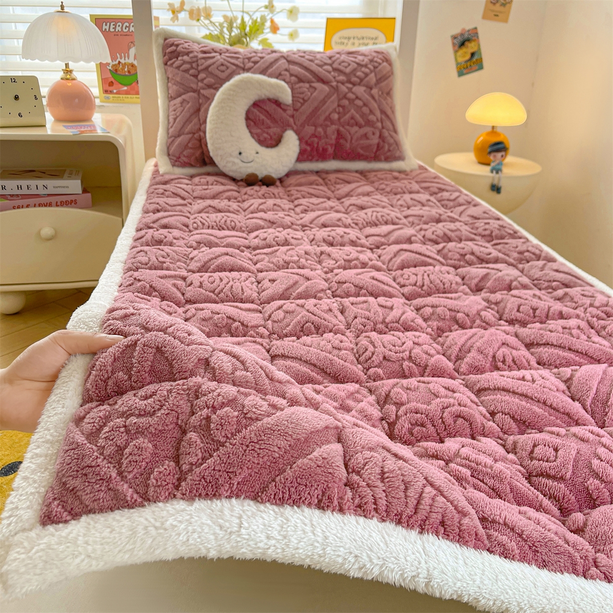 雯豆家纺 2025新款加厚塔芙绒床垫床褥床护垫学生宿舍床大学生单人褥子 塔芙绒床褥-英伦藕粉
