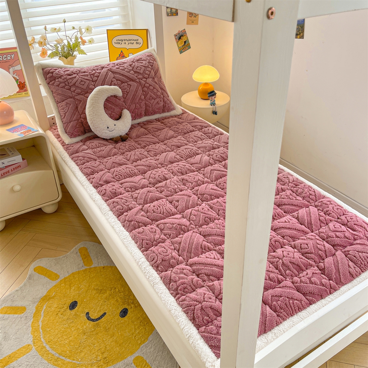 91家纺网 家纺一手货源 找家纺 雯豆家纺 2025新款加厚塔芙绒床垫床褥床护垫学生宿舍床大学生单人褥子 塔芙绒床褥-英伦藕粉