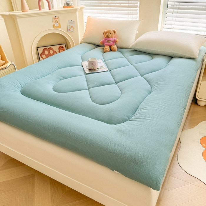 91家纺网 家纺一手货源 找家纺 贝扬思家纺 2025新款云感双层纱软床垫床褥 青蓝